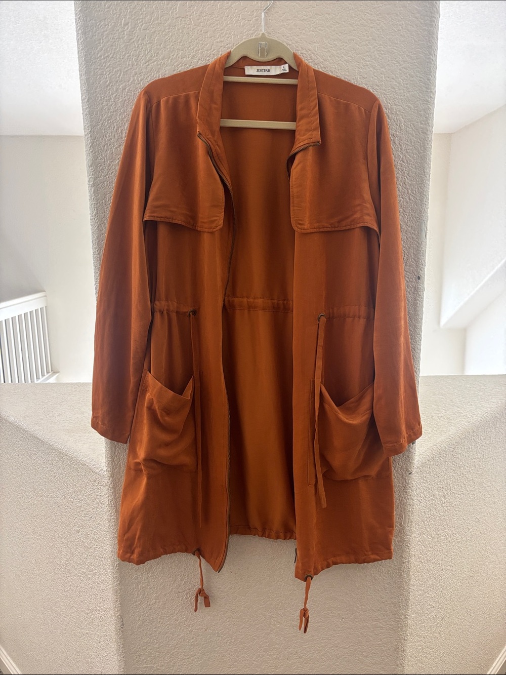 JustFab Rust Open-Front Trench Coat